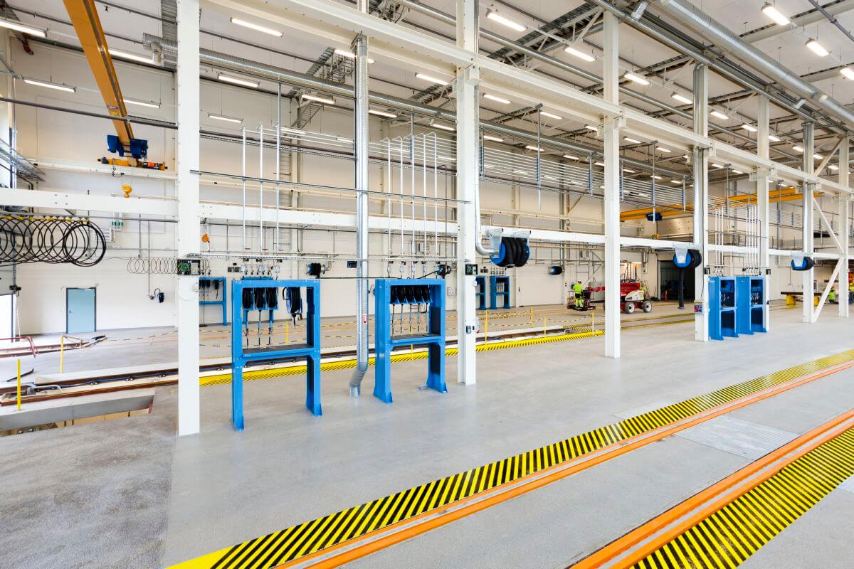 A picture inside the rebuilt Hammarby metro depot in Stockholm